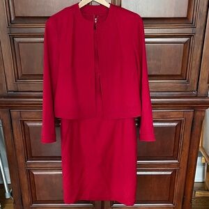 Talbots Red Jacket & Dress Set Lined Straight Dress below knee sz 6 EUC PRETTY!